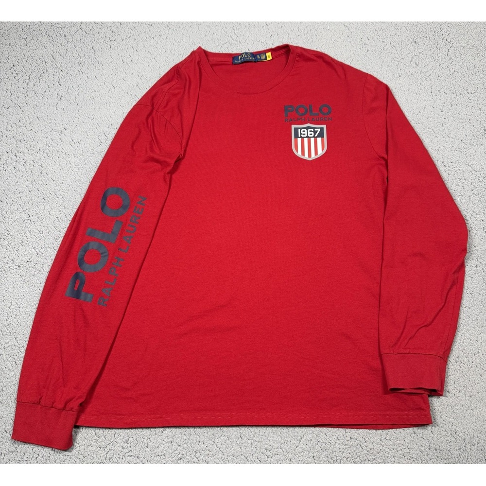 Polo Ralph Lauren Shirt Mens XL Red Long Sleeve 1967 Shield Logo Graphic Tee